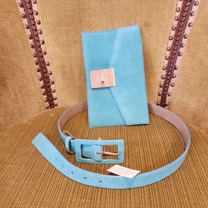 TALBOTS clutch & NEW belt, suede turquoise color.
